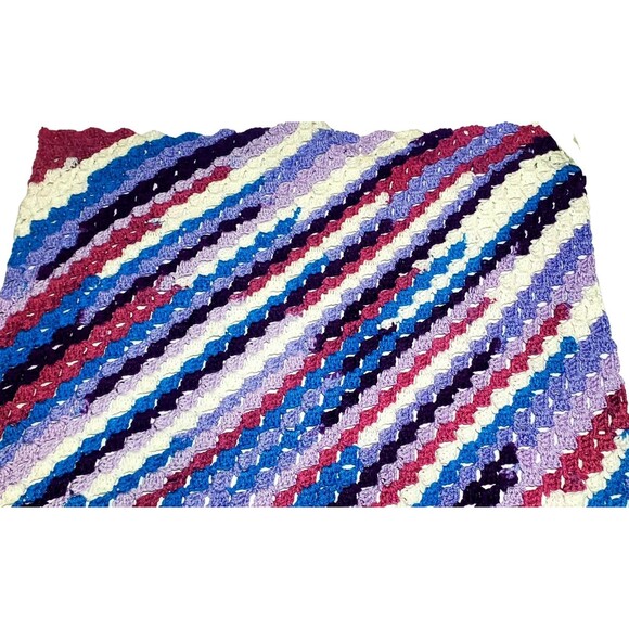 Handmade C2C Crochet Baby Blanket 30x30 Purple Blue White Lap Throw Gift - Picture 2 of 10